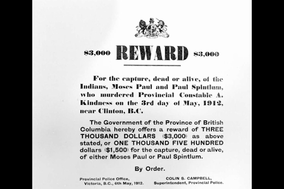 The bounty poster put out for the capture of Moses Paul and Paul Spintlum. 
