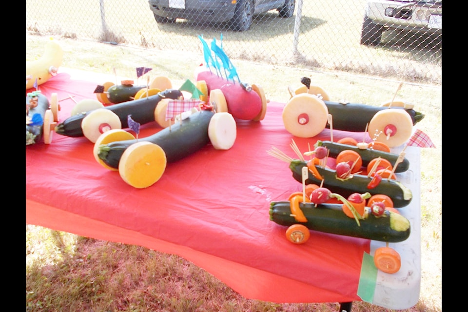 A selection of zucchini cars made by members of the community at the Bridge Lake Fair. (Diana Forster photo)