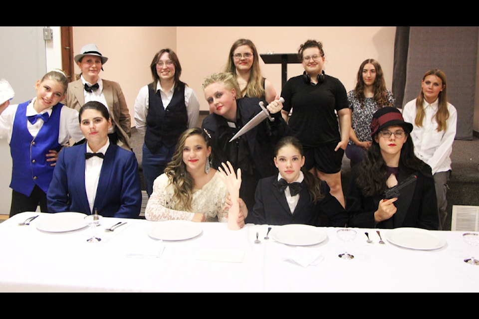 The cast and crew of the 100 Mile Youth Theatre's production of Murderous Crossing at the Lone Butte Community Hall on Friday, Aug. 23. (Patrick Davies photo - simplymastery)
