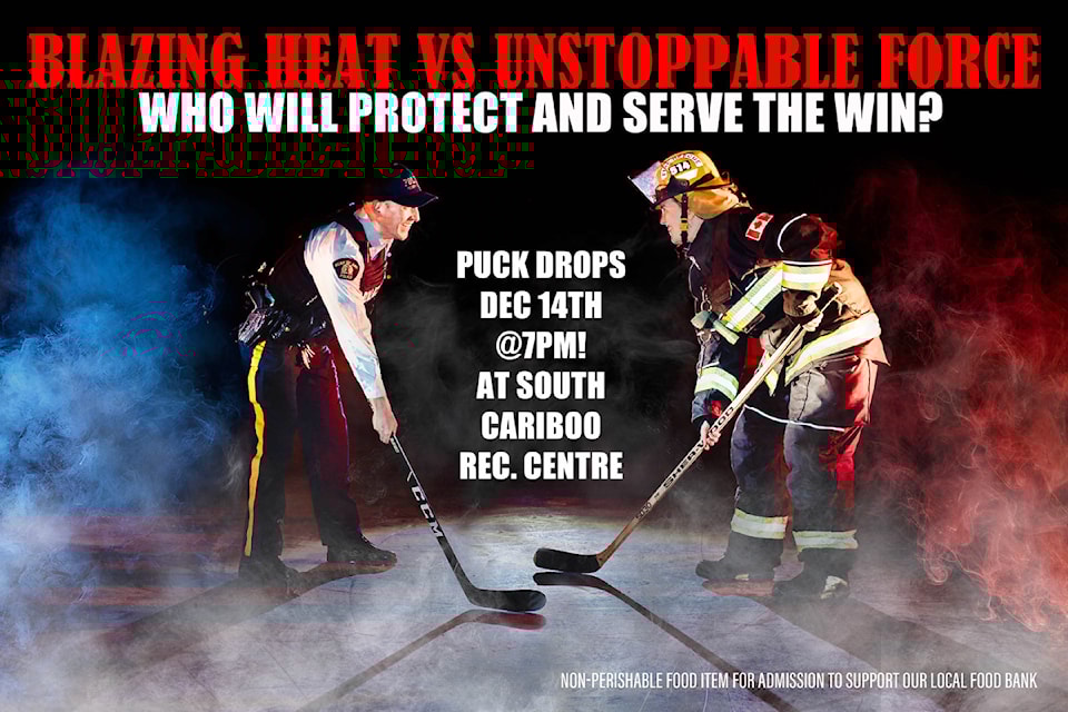 A promo poster for the Guns vs Hoses charity hockey game coming to 100 Mile House next month. (Photo submitted) 