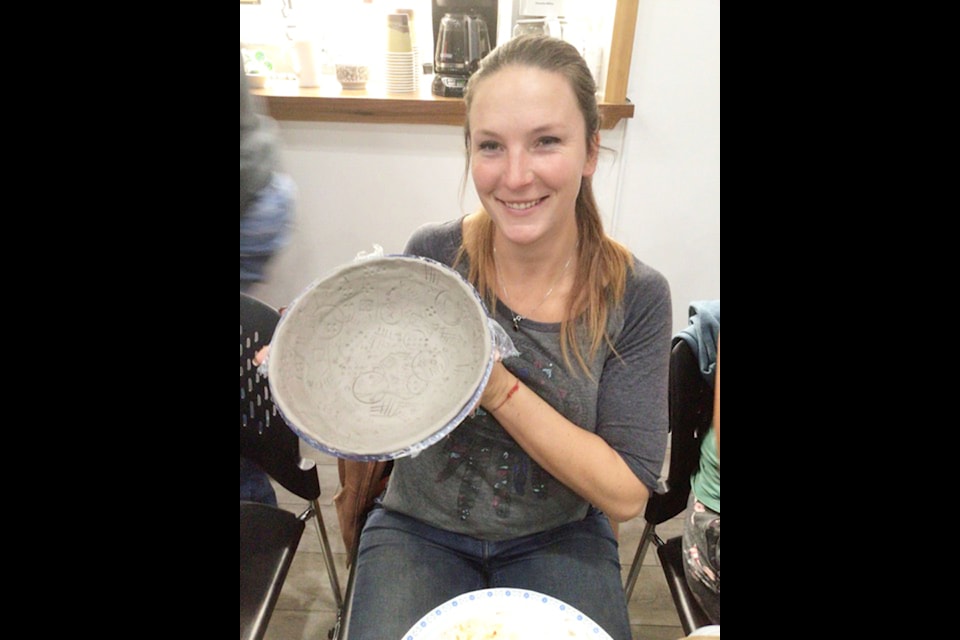 Produced at Mountain Spruce Community Centre's October 10 workshop and created by Daniela Wettstein, this is but one example of the 27 beautiful pottery bowls, now being fired and glazed at Sun Spirit Studio. (Diana Forster photo)