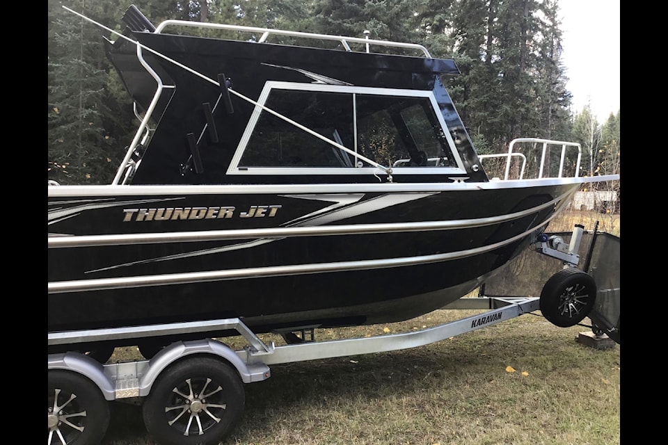 A photo of a 2023 Thunder Jet Alexis Pro on a Karavan Trailer stolen from a property in the Horse Lake area sometime last week. (RCMP photo)