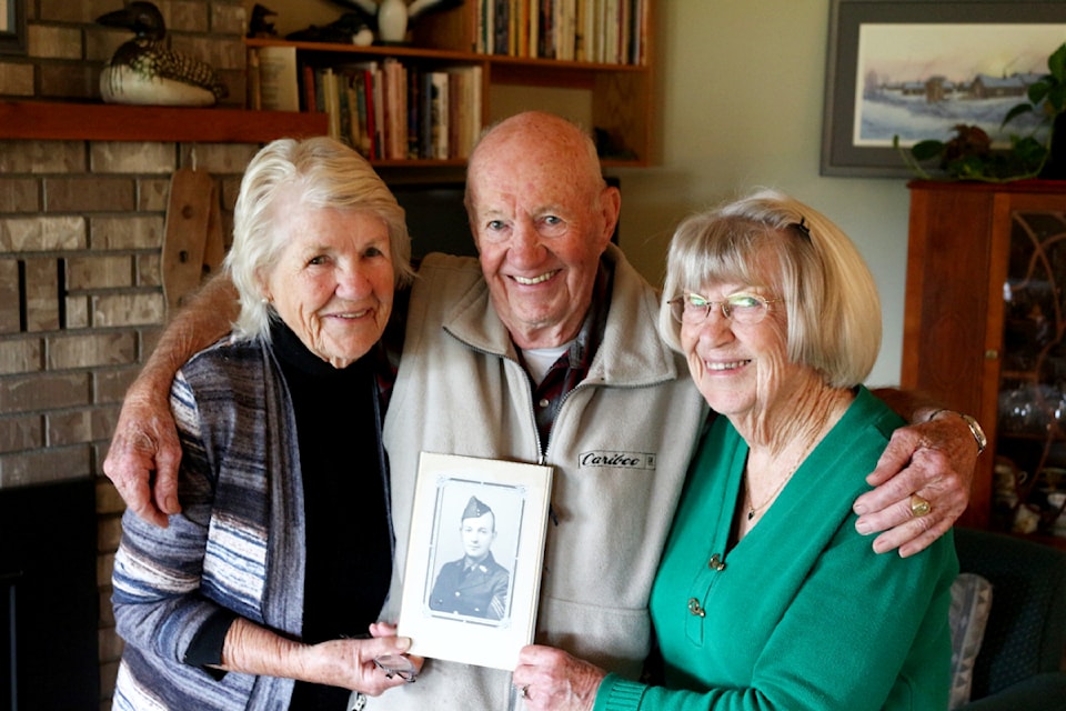 Florence Evans, left, Ian Bowie and Marg Elliott, of Lac La Hache, are children of Alexander George Bowie who served in the Second World War with the Canadian Army Signal Corps. (Misha Mustaqeem - 100 Mile Free Press)