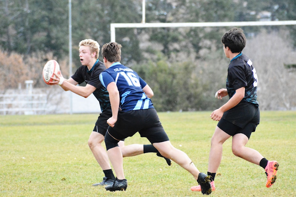 PSO Eagle Luca Weir catches the ball during a rugby match in Williams Lake. (Monica Lamb-Yorski photo - Williams Lake Tribune)