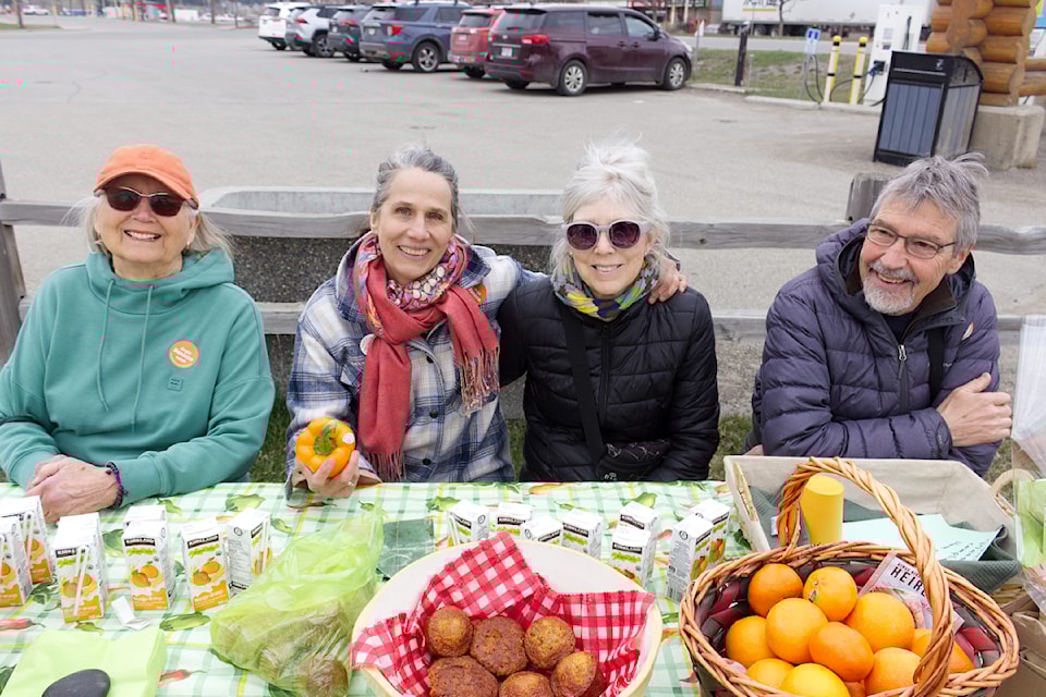 From left to right, Bonnie Winter, Mary de Boer, Ruth Verkerk and Patrick Adams during the NDP meet and greet held at the South Cariboo Visitors Centre on Apr. 19 (Misha Mustaqeem photo - 100 Mile Free Press) 