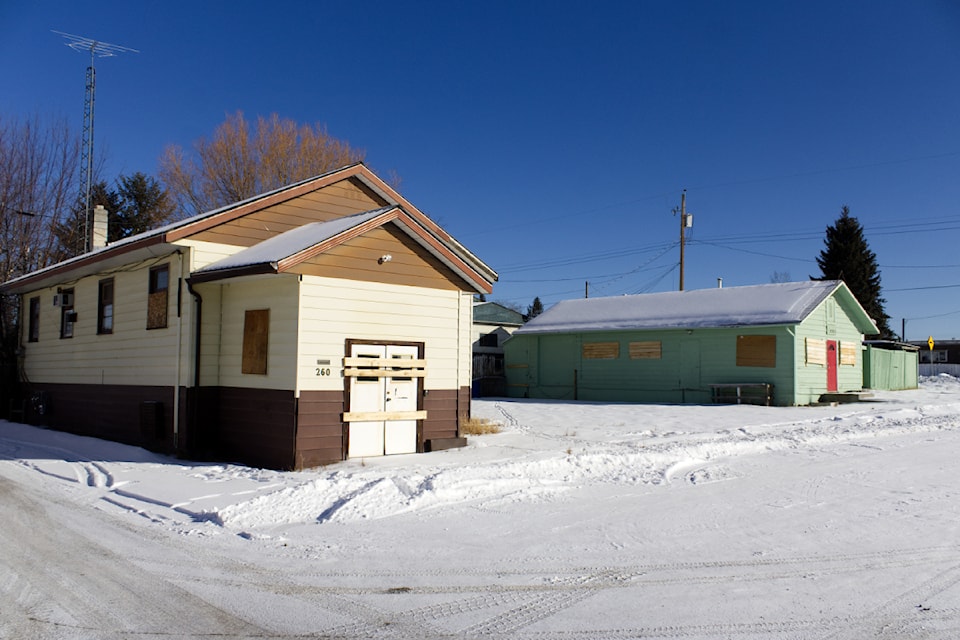 The buildings currently occupying the site where the hospital district wants to construct a two-storey building for health-care professionals in 100 Mile House. (Misha Mustaqeem photo - simplymastery)