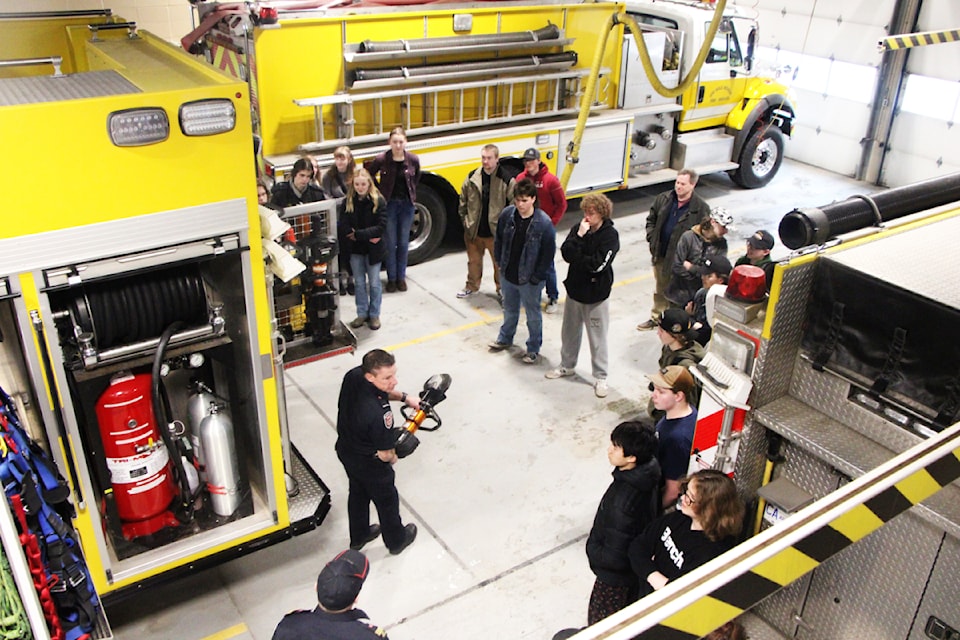Members of Peter Skene Ogden Secondary School's Junior Firefighter Program took a tour of the 100 Mile Fire Rescue Fire Hall on Wednesday, Feb. 19. (Patrick Davies photo - simplymastery)