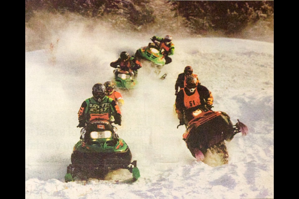 In 2000, several snowmobiles were in action at the 2000 Snowcross, which was held for 2 days over the weekend between Jan. 15-16 of that year. It had been the second year the event took place. This picture was printed in the Jan. 19, 2000 edition of the 100 Mile Free Press. (100 Mile Free Press Historical photo) 
