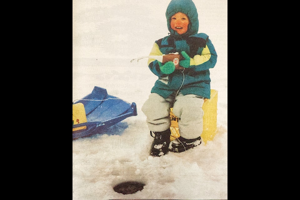 In the Jan. 29, 1992 edition of the 100 Mile Free Press, the front page photo, taken by Vicki Jollymour, was of a then three-year old Aaron Fraser ice fishing on Horse Lake. (100 Mile Free Press Historical photo) 
