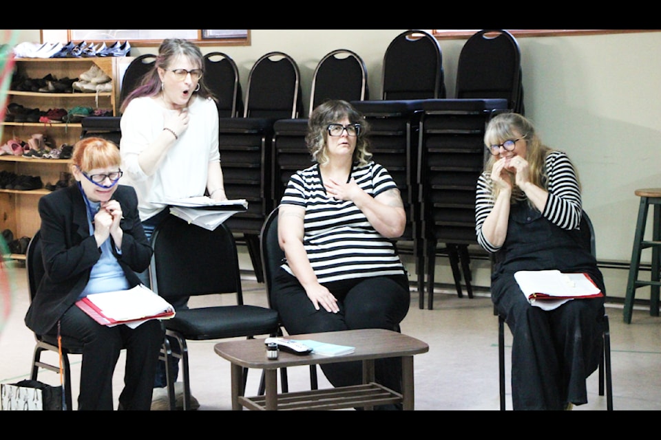 Faith Andre's Imogene Fletcher (left) reacts to the plot of a tella novella alongside Regina Kaiser as Eaddy Mae Clayton, Lisa Grey as Beatrice Shelton and Margot Shaw as Maude Jenkins. (Patrick Davies photo - simplymastery)