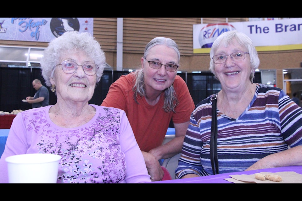 Marge Gammie (left) attended the 100 Mile House Seniors Resource Fair alongside her friends Janice Gray and Linda Peterson/ (Patrick Davies photo - simplymastery)