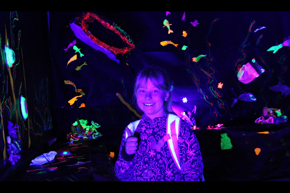 Grade 3/4 Eva Lethwaite was one of dozens of children who worked on Horse Lake Elementary School's Glow Show on Thursday, May 29 and Friday, May 30. (Patrick Davies photo - simplymastery)
