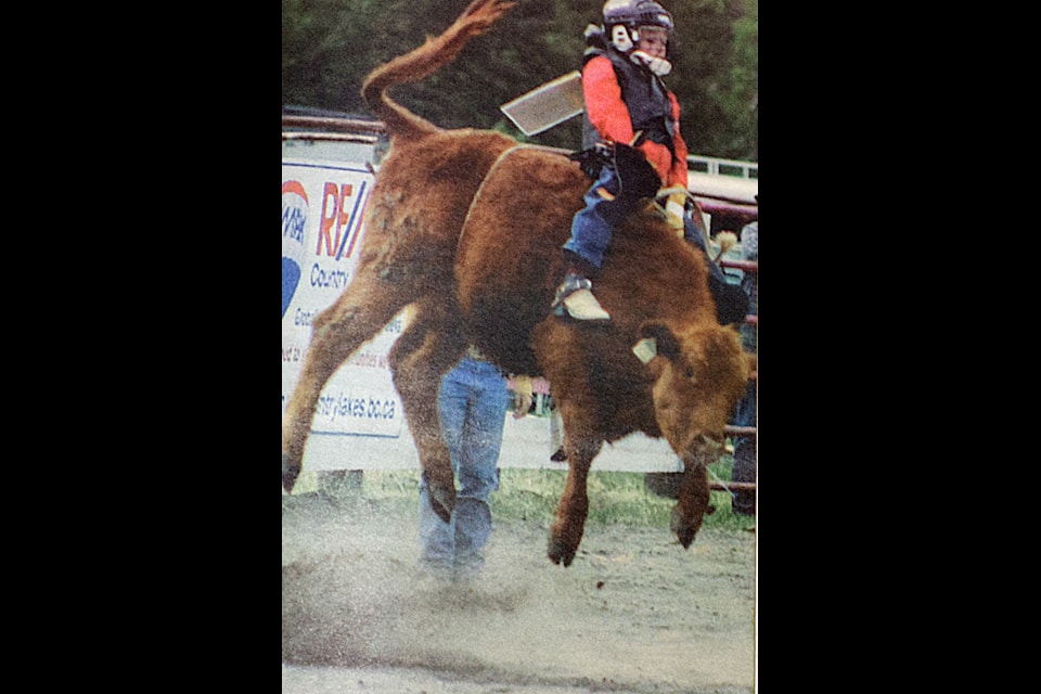 On May 21, 2005, Scott Griffiths, a Vernon youth, rode on top of a cow during the 100 Mile Little Britches Rodeo. (Historical photo - simplymastery)