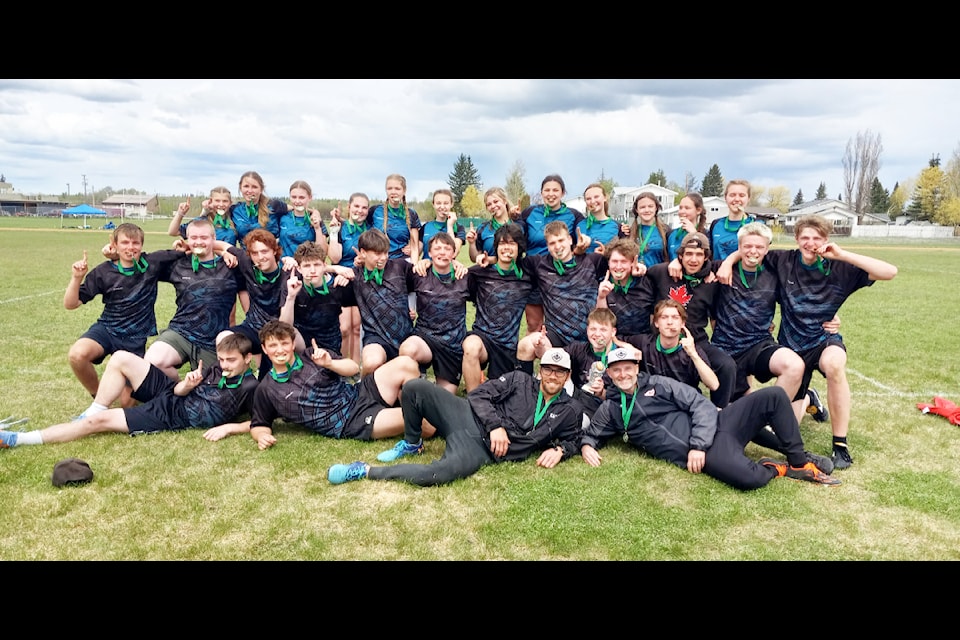 The Peter Skene Ogden Secondary Schools Senior Boys and Senior Girls Rugby Team pose with their gold medals at Zones in Vanderhoof on Friday, May 9. (Photo submitted)
