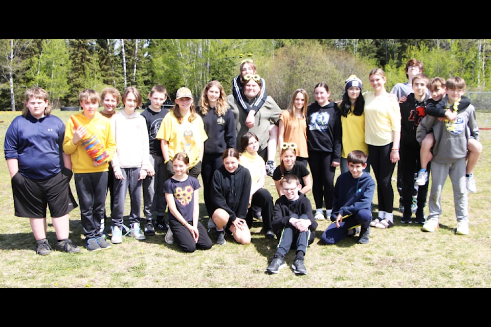 Horse Lake Elementary School's Grade 7 class came together to organize the Walk for Walker for their classmate Walker Williams (front), who is in need of a new kidney. (Patrick Davies photo - 100 Mile Free Press)
