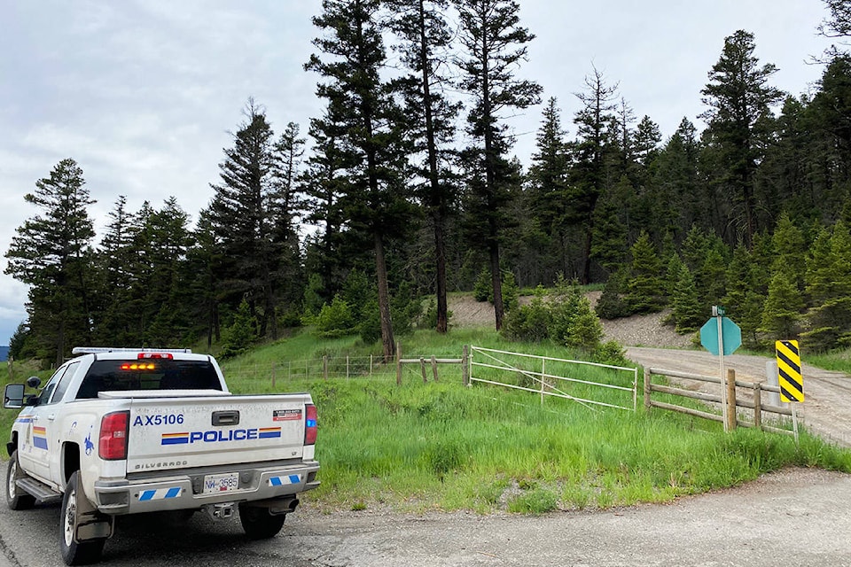 RCMP were at Buckley Drive Tuesday afternoon west of Williams Lake where they were searching for a suspect. (Angie Mindus photo - Williams Lake Tribune)