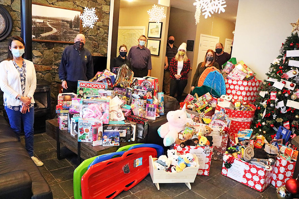 Thanks to an outpouring of community generosity Royal LePage 100 Mile Realty’s annual Christmas Helper Event is on track to be a success. Dozens of toys, toiletries and non-perishable food items have been donated over the last month and will be distributed to families in need this Christmas. (Patrick Davies photo - 100 Mile Free Press)