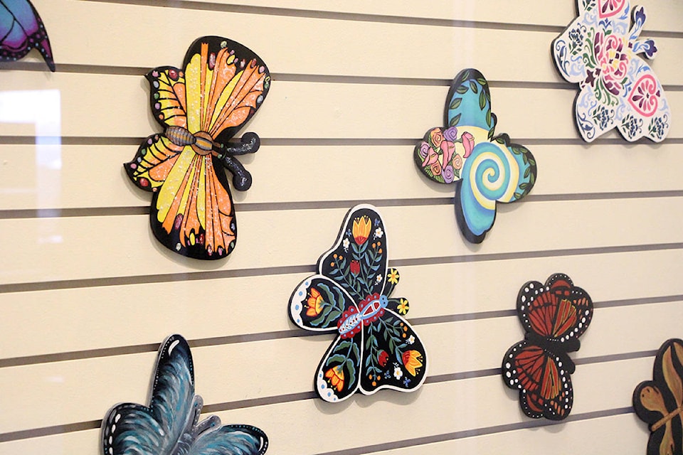 Each of the butterflies that members of the Cariboo Artist Guild pained are unique in their own way. (Patrick Davies photo - 100 Mile Free Press)