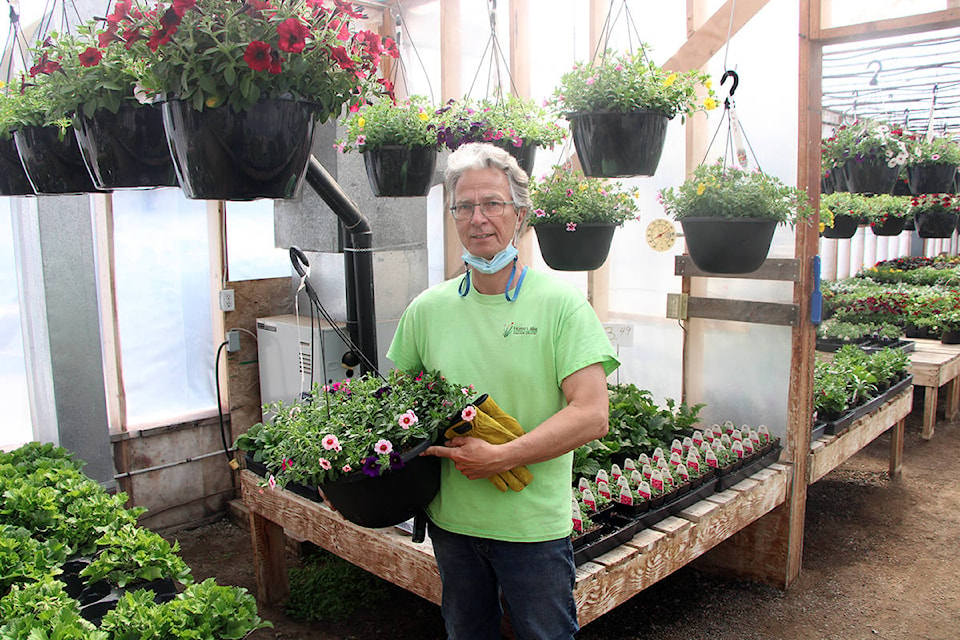Roger Stratton of Horse Lake Garden Centre advises that first-time gardeners in the South Cariboo start with a simple low maintenance and portable hanging basket. (Patrick Davies photo - 100 Mile Free Press)