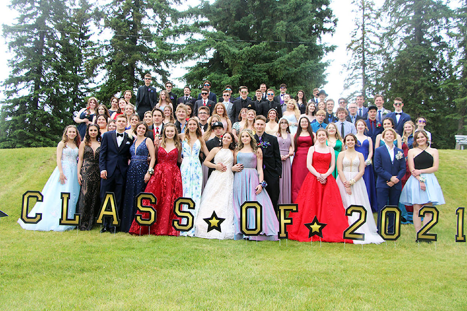 The graduating class of 2021 from Peter Skene Ogden Secondary School. (Patrick Davies photo - 100 Mile Free Press)
