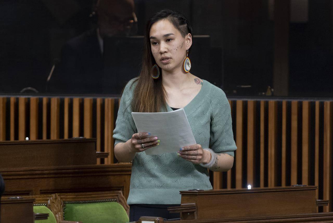 NDP MP Mumilaaq Qaqqaq rises in the House of Commons, in Ottawa on May 13, 2021. THE CANADIAN PRESS/Adrian Wyld