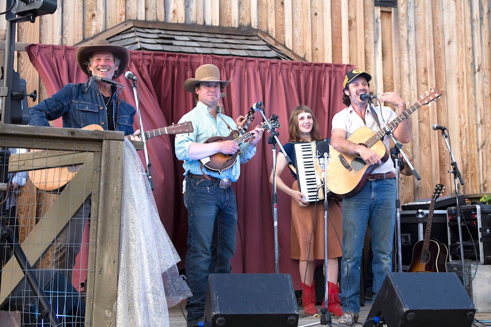 Barney Bentall, Dan Fremlin, Dustin Bentall and Trixie Berkel perform during a benefit concert for Lytton in Clinton Friday, July 23. (Kelly Sinoski photo - 100 Mile Free Press).
