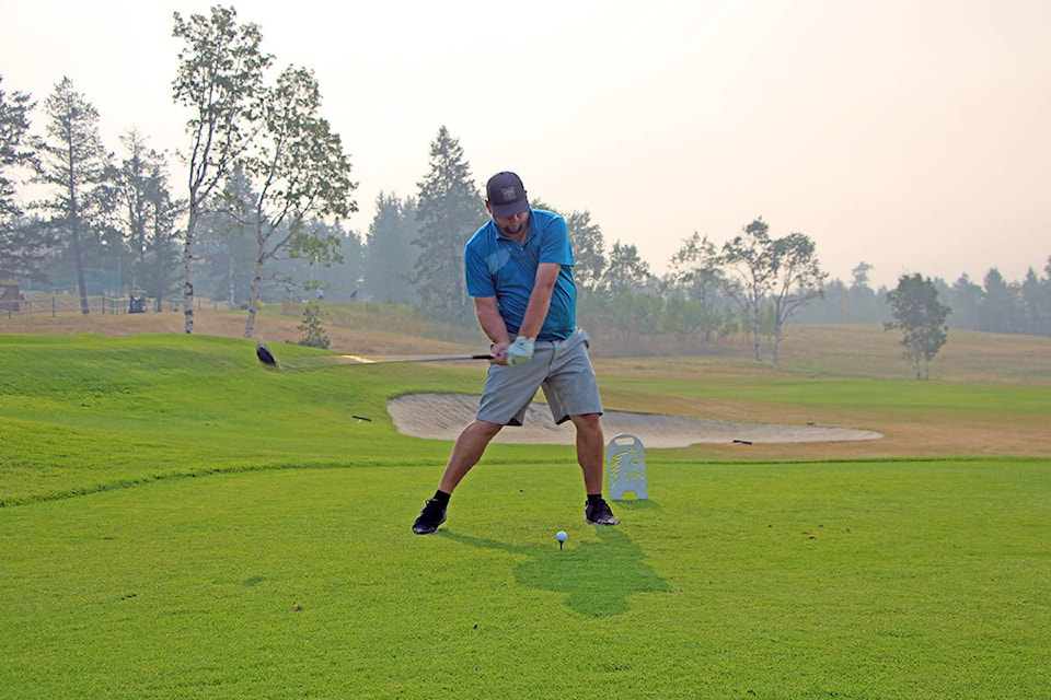 Lee Hansen tees off during the 108 Golf Resort’s Men’s Club Championship. (Patrick Davies photo - 100 Mile Free Press)