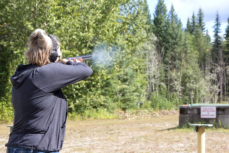 Debbie Baronit competes at the Forest Grove and District’s Rod and Gun Club’s annual Hans Saeger Memorial Shoot Sunday. (Kelly Sinoski photo - 100 Mile Free Press).