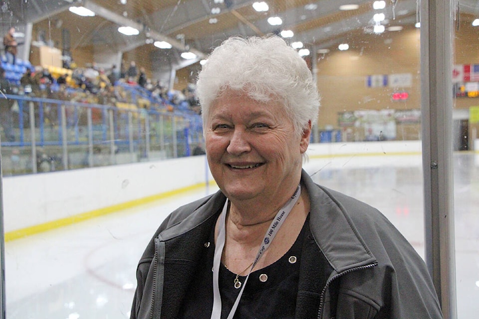 Sue Fryer is a familiar sight around the South Cariboo Rec Centre rink during game night. (Patrick Davies photo - 100 Mile Free Press)