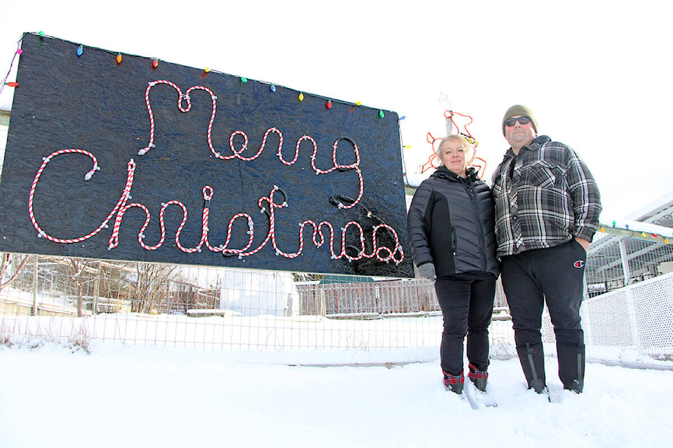Laurie and Randy Bishop have been adding to their Christmas light display for the past six years. (Patrick Davies photo - 100 Mile Free Press) Laurie and Randy Bishop have been adding to their Christmas light display for the last six years. (Patrick Davies photo - 100 Mile Free Press)
