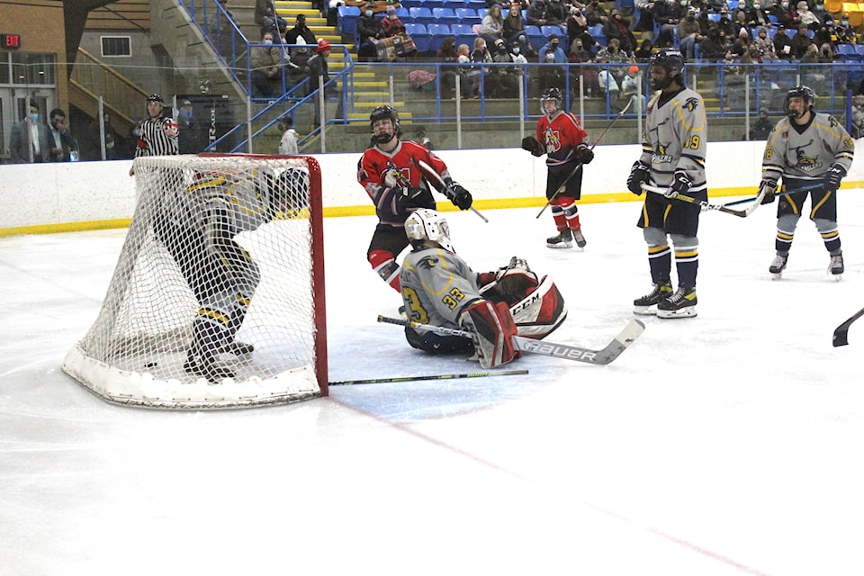 The 100 Mile House Wranglers took a beating from the Sicamous Eagles on Sunday, losing 5 to 0. (Melissa Smalley photo - 100 Mile Free Press)