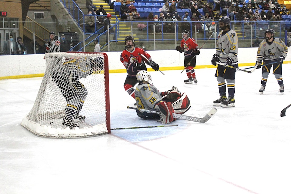 The 100 Mile House Wranglers took a beating from the Sicamous Eagles on Sunday, losing 5 to 0. (Melissa Smalley photo - simplymastery)