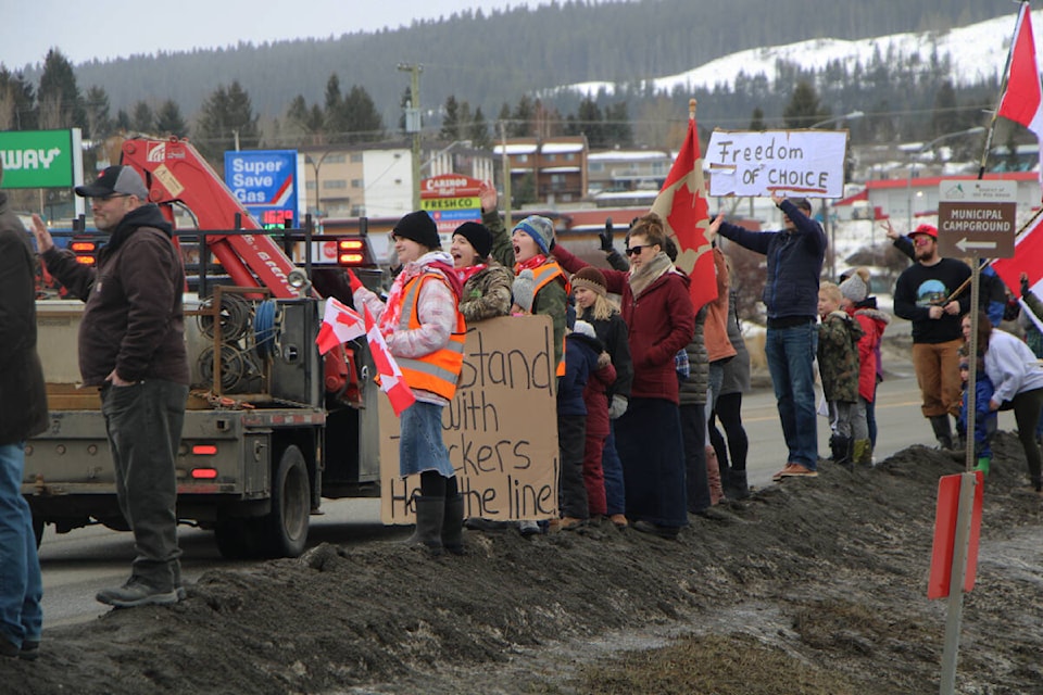 Around 80 protestors demonstrated in 100 Mile House Saturday. (Patrick Davies photo - 100 Mile Free Press)