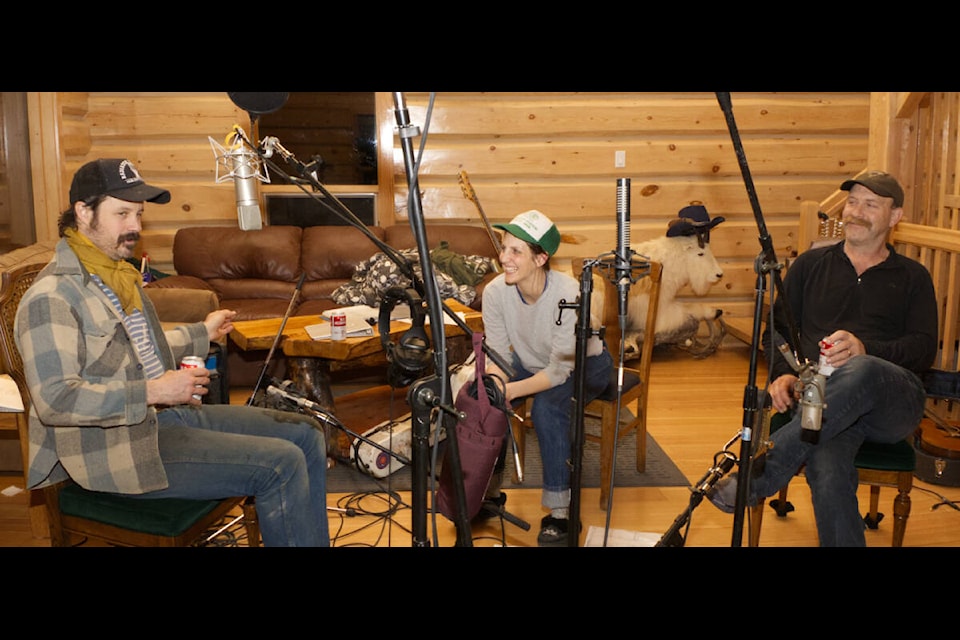 Dustin Bentall, left, Trixie Berkel and Bruce Ambler take a break while recording their first album for the Blue Wranglers. (Kelly Sinoski photo - 100 Mile Free Press).