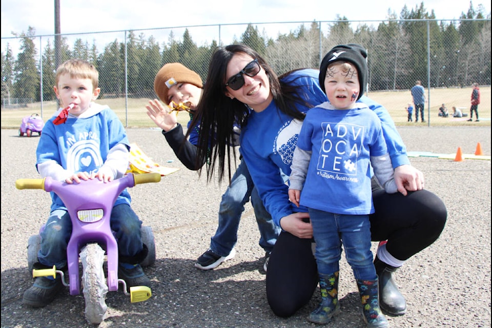 The Arsenault family including Torstein (left), Greyson, Courtney and Rowan all had a blast at the Blue Sky’s Autism Awareness and Acceptance Event. (Patrick Davies photo - 100 Mile Free Press)