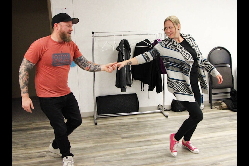 Joe Vallee and his wife Brenda Vallee swing dance together after mastering the basics at the South Cariboo Business Centre. (Patrick Davies photo - 100 Mile Free Press)