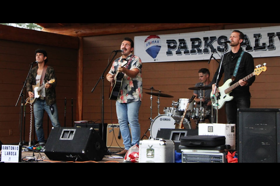 The Antonio Larosa Band performs live at the Parks Alive Summer Music series last Friday. (Patrick Davies photo - 100 Mile Free Press)