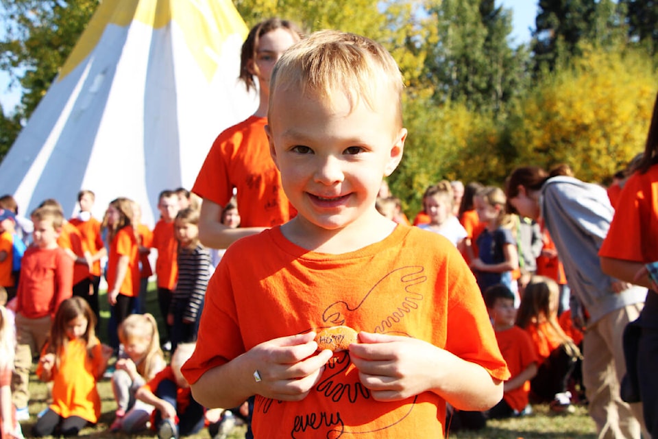 For Orange Shirt Day Cody Thibeault painted a rock orange and painted the word Hope on it. All students of Horse Lake Elementary School took part in this project designed to raise awareness about Truth and Reconciliation in the community. (Patrick Davies photo - 100 Mile Free Press)
