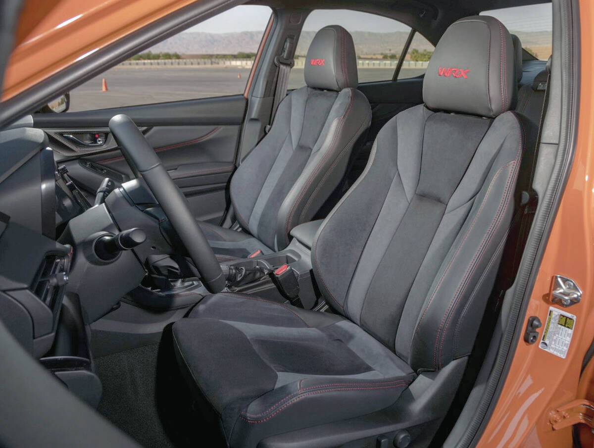 The standard seats, pictured, are fine, but the top-end Sport-tech with EyeSight gets premium seat covers with synthetic-suede inserts. PHOTO: SUBARU
