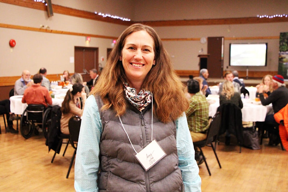 Cariboo Chilcotin Coast Tourism Association CEO Amy Thacker was happy to finally be meeting in person again at the CCCTA’s annual general meeting in 100 Mile House. (Patrick Davies photo - 100 Mile Free Press)
