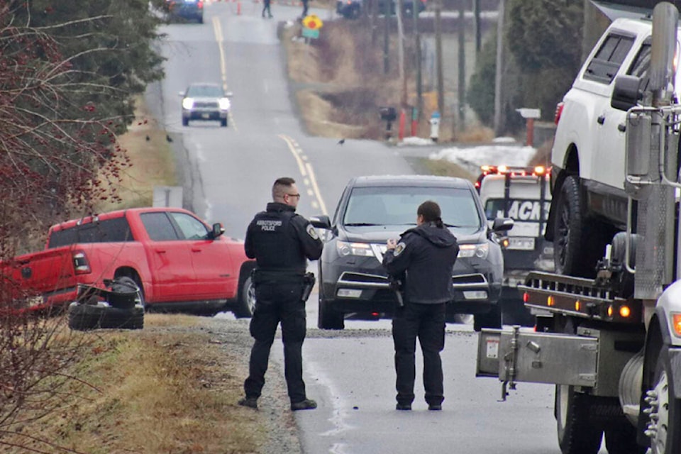 A man died after being struck by a red Dodge Ram truck on Sunday morning (Dec. 11) at Lefeuvre Road in Abbotsford and the driver fled the scene, APD says. /Shane MacKichan Photo
