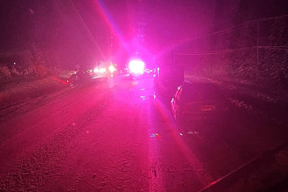A vehicle collision on Highway 97 about 23 kilometres south of Quesnel has traffic stopped Friday evening, Dec. 30. (Baldev Singh photo)