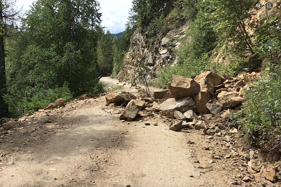 A blocked Forest Service Road in the Columbia-Shuswap Regional District shows one of the potential pitfalls of using these roads as emergency evacuation routes. (Photo credit: CSRD)