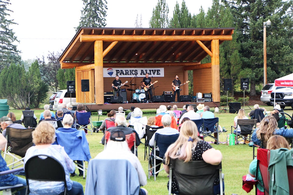 Hundreds of 100 Mile House residents turned out to watch Prior Street Lush perform as part of the 2023 Parks Alive Summer Music Series. (Patrick Davies photo - simplymastery)