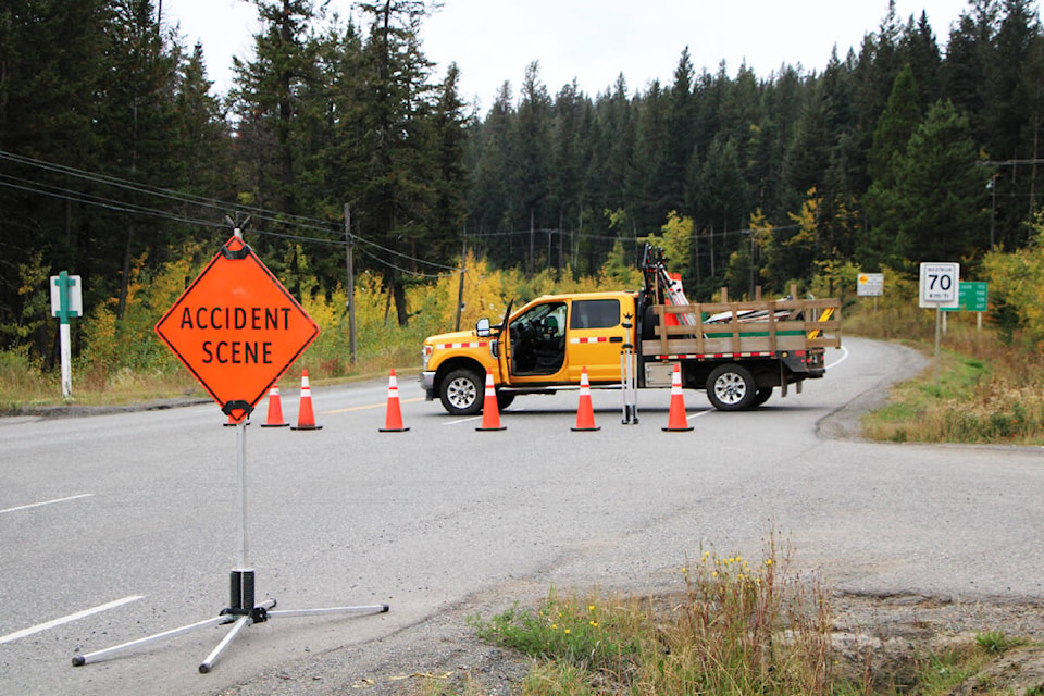 Highway 97 was partially closed Saturday morning following a multivehicle incident. (Patrick Davies photo - 100 Mile Free Press)