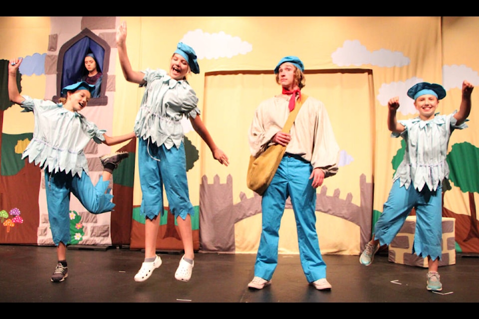 Rowan Hermiston, Piper Nielsen and Amelia Laxton portray the Wood Elves alongside Missoula Children’s Theatre performer Tyler Bowlin. (Patrick Davies photo - simplymastery)