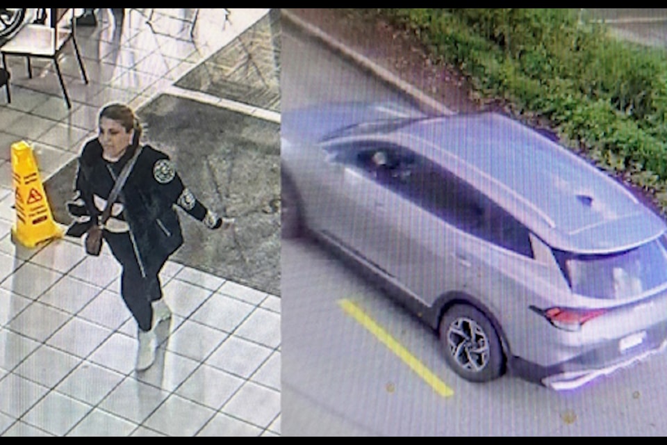 The Abbotsford Police Department is asking for the public's help to identify a women who allegedly stole the engagement ring off the hand of a senior on Monday afternoon (Nov. 18). Also pictured is the get-away vehicle. 