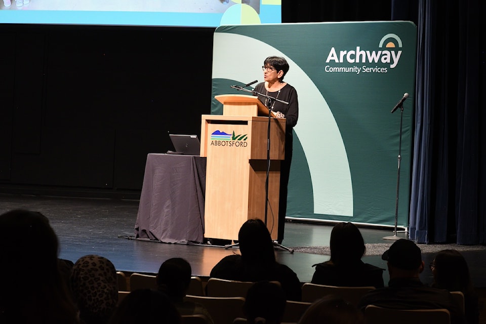 Keynote speaker Kanta Naik addresses the audience during the recent Welcome Day event at Matsqui Centennial Auditorium. 