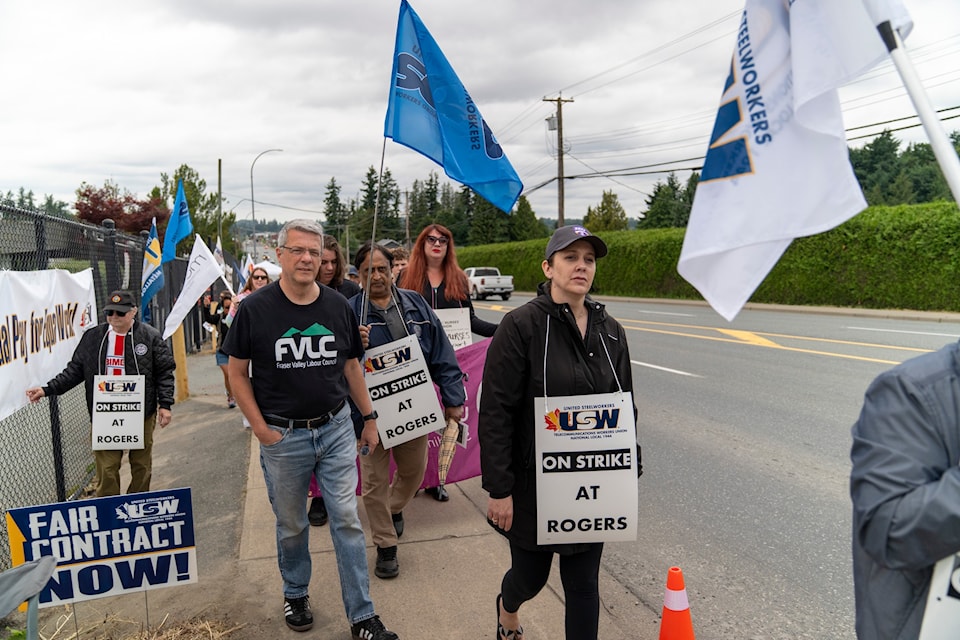 Workers on strike with signs