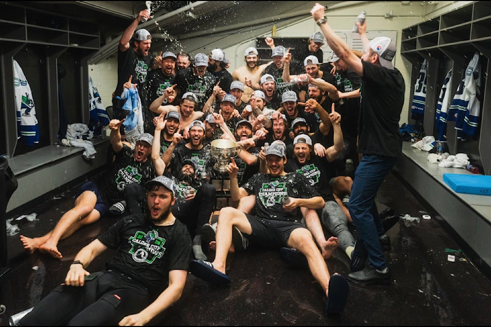 The Abbotsford Canucks celebrate the team's first-ever Calder Cup win. 